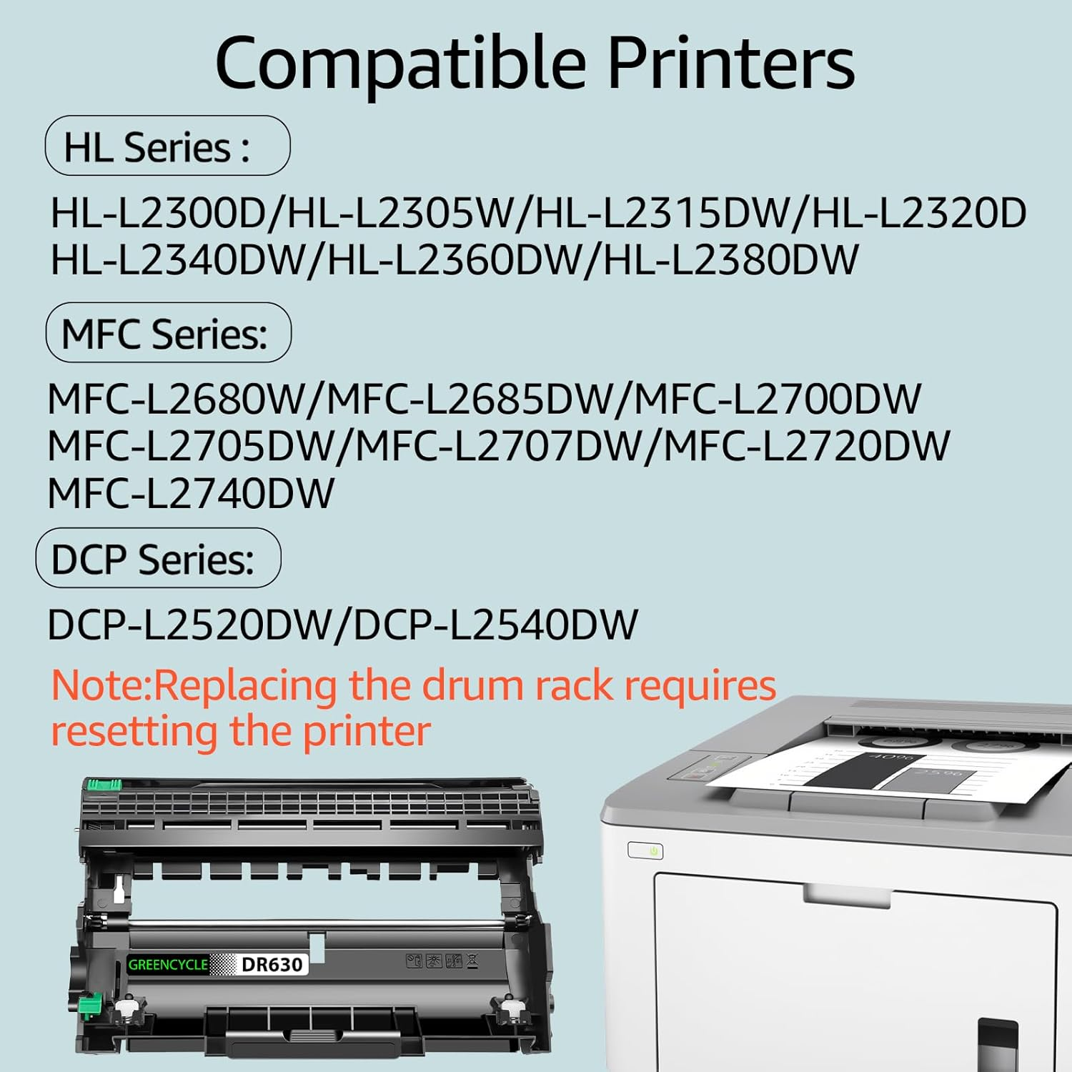Greencycle 1 Pack DR630 DR-630 Drum Unit (No Toner) Replacement Compatible for Brother HL-L2300D HL-L2340DW HL-L2380DW DCP-L2540DW MFC-L2700DW MFC-L2740DW Laser Printer (High Yield, Black) image number 5