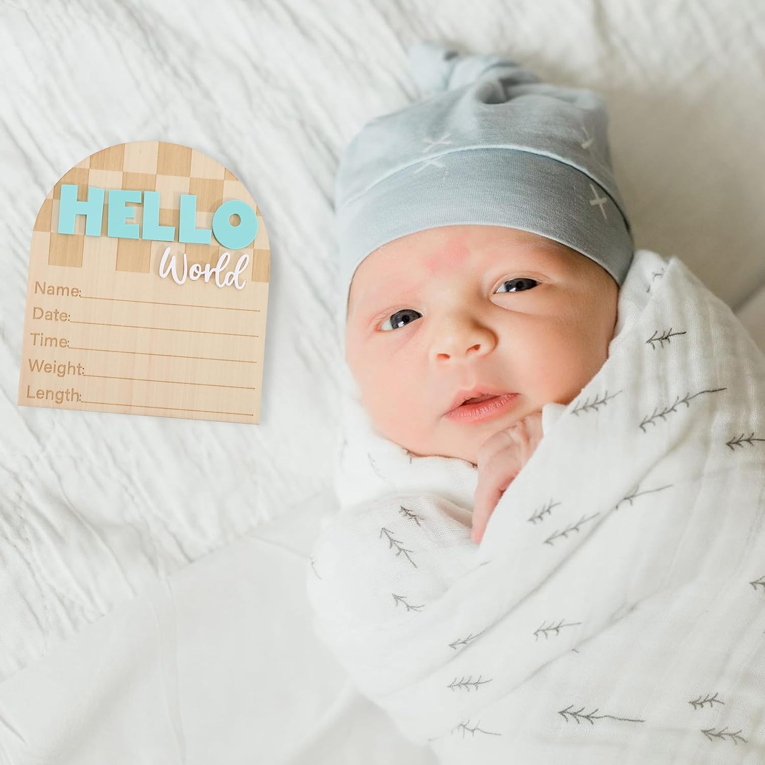 Racing Hello World Bulletin Board - Little Racer Birth Information Record,Fast Race Car Checkered Wooden Board, Newborn Milestone Announcement Sign,Hospital Nursery Racing Card Photo Props. image number 3
