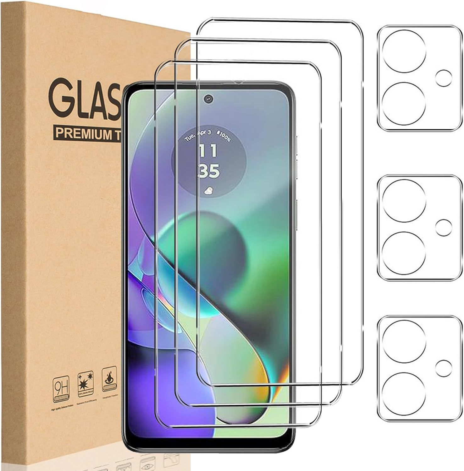 HEYUS [3+3 Pack] Screen Protector + Camera Lens Protector for Moto G54, [Scratch Resistant] HD Clear Camera Tempered Glass for Motorola Moto G54