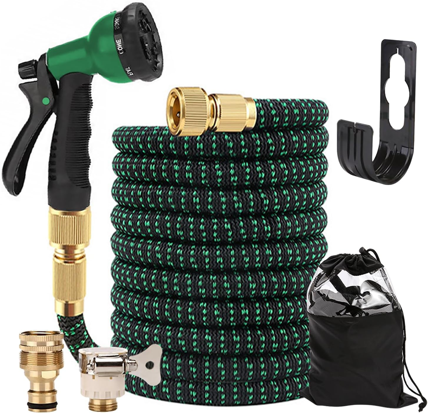 Garden Hose, 100/75/50Ft Expandable Garden Hose,Lightweight Hose with 8Function Nozzle, Leak-Proof, No-Knot, Easy to Carry, Wear-Resistant, Sturdy, Flexible,Garden, Outdoor (Green, 50FT)