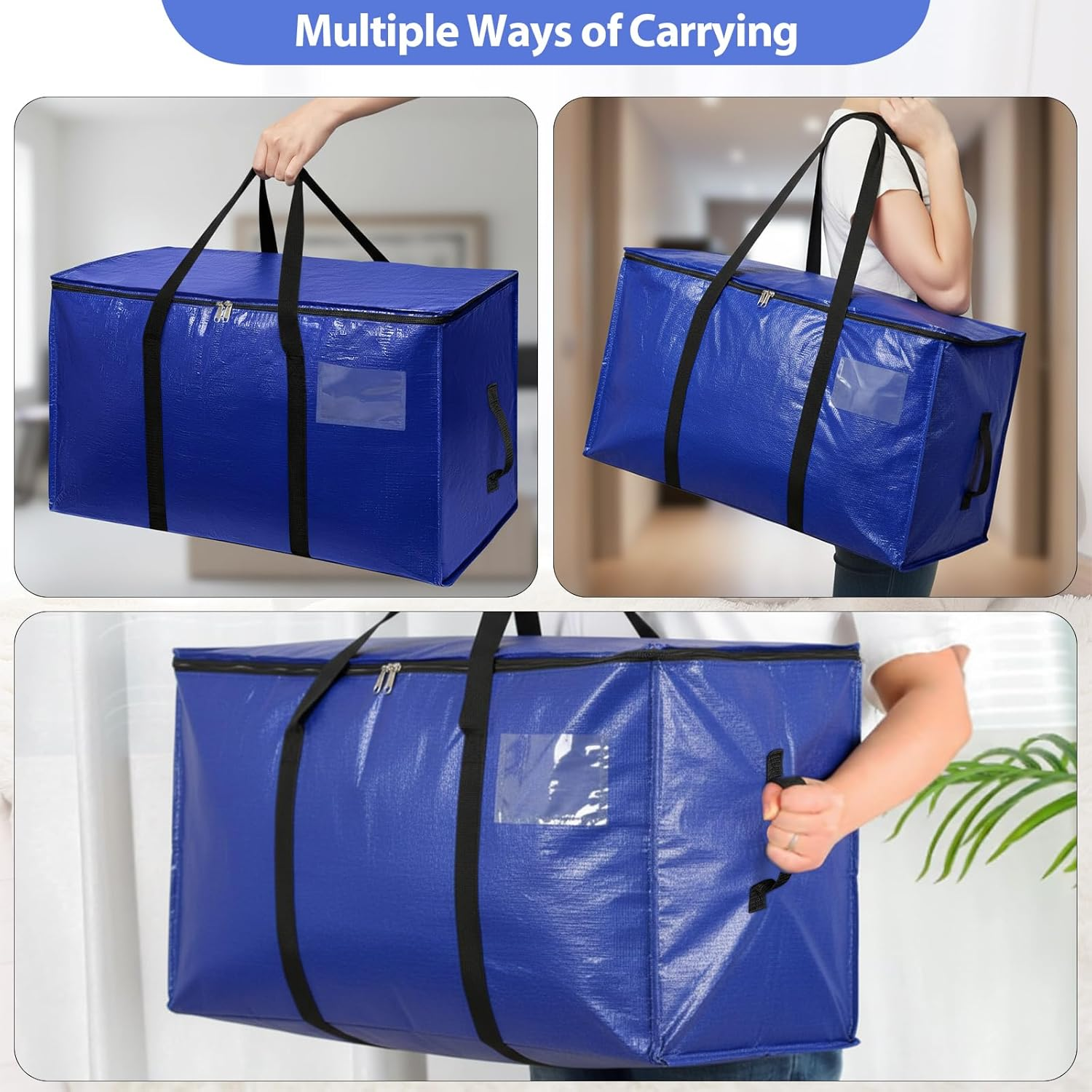 Romon Storage Bag Set of 4 Woven Storage Bags 72L Waterproof Foldable Reusable for Moving Travel for Clothes Bedding Storage image number 3