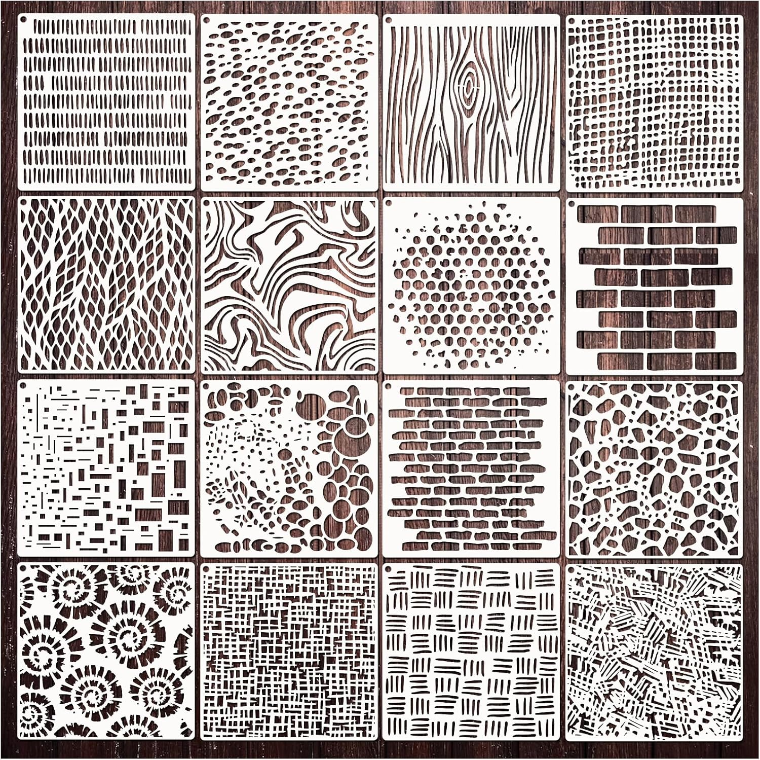 Cubist Stencils for Crafts Reusable 6 X 6 Inch Texture Mixed Media Burlap Art Painting on Wood Wall Canvas Brick Layered Pattern Paint Art Stencils for Card Making (16Pcs Cubist) image number 1