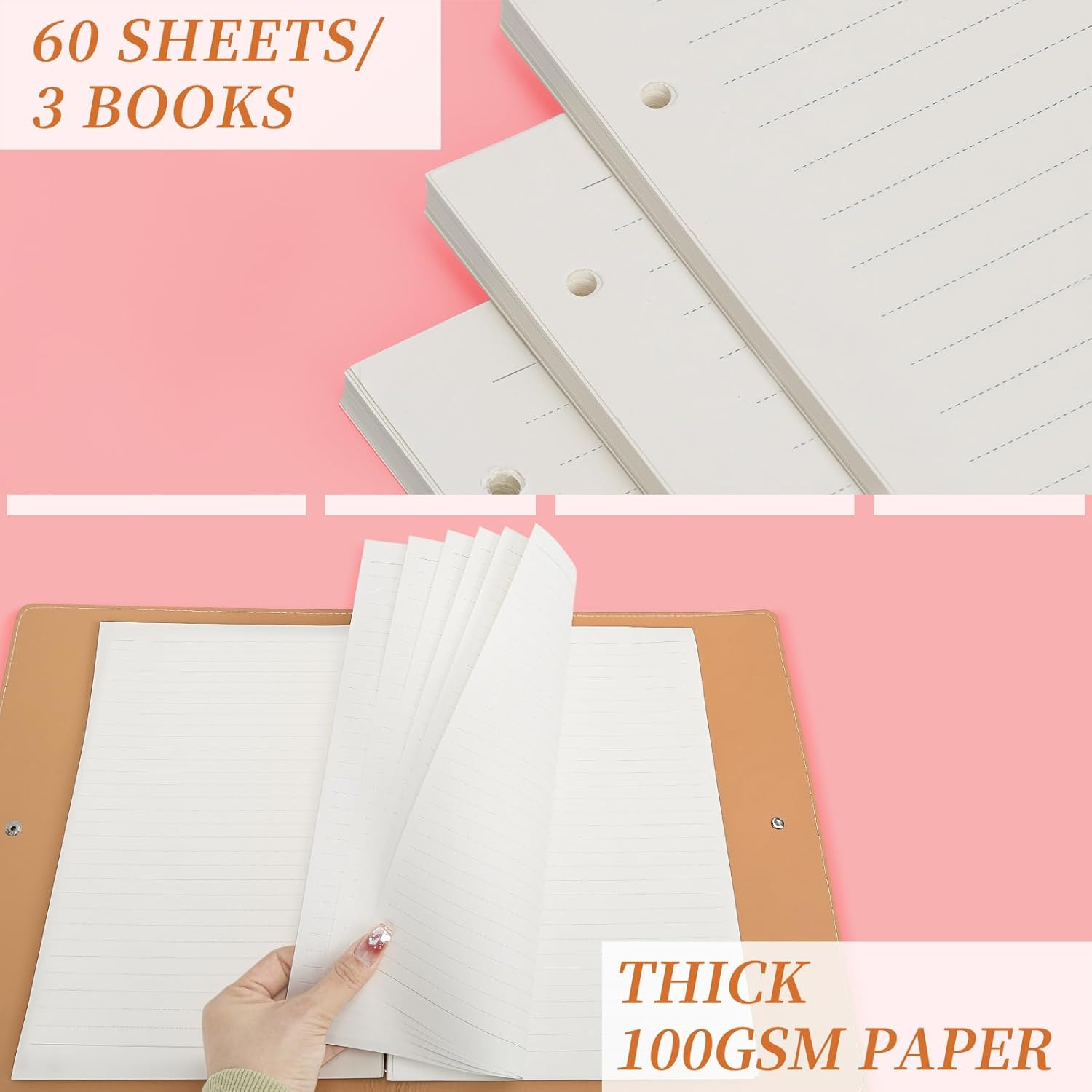 Songaa A4 Refill Paper [3 Packs] - 100GSM Thick Refill Paper, 135 Sheets (270 Pages) Refillable Paper 4-Hole Filler Inserts Loose Leaf Paper for 4 Ring Binder Folder Refillable Notebook (Lined Paper) image number 5