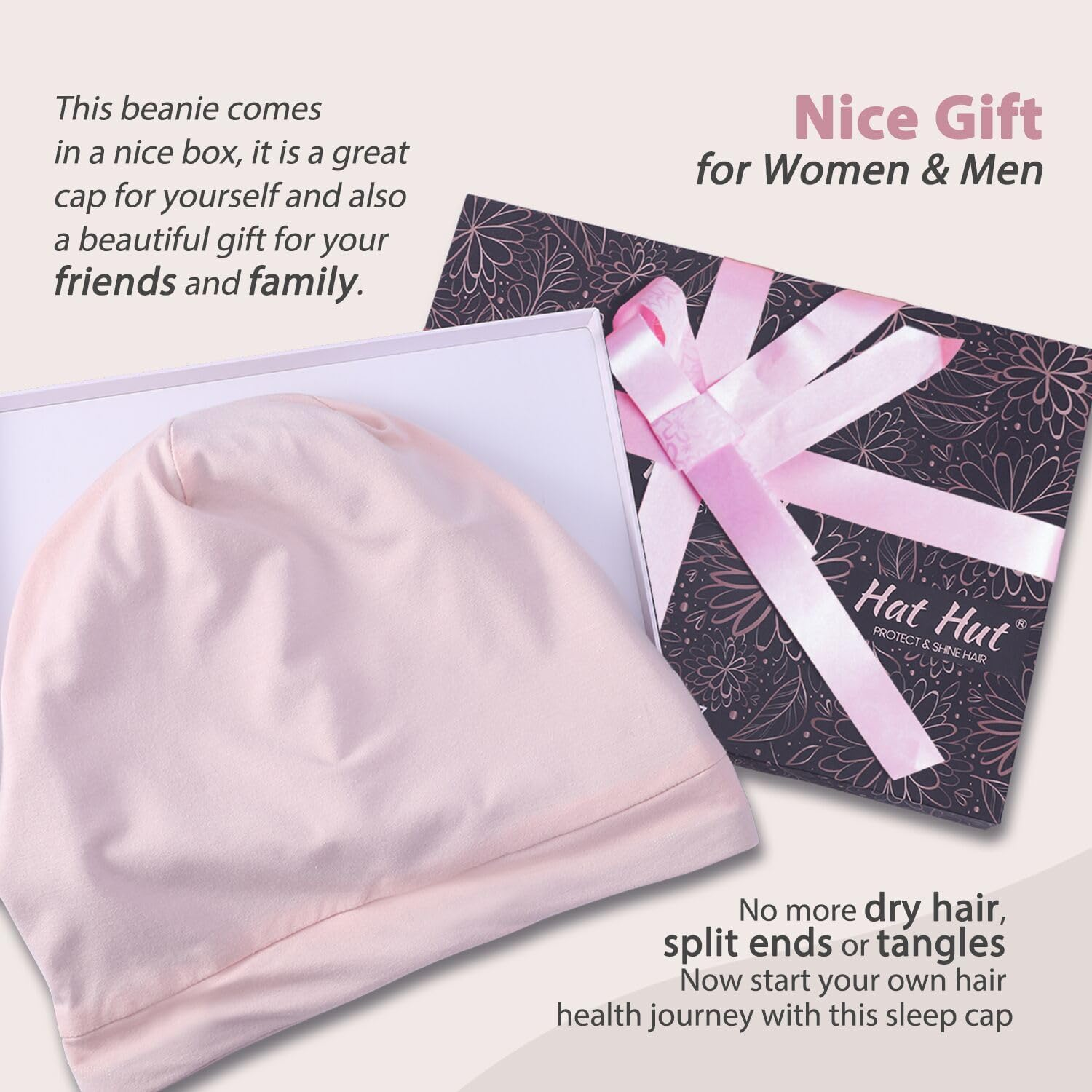 Hat Hut 100% Mulberry Silk Lined Sleep Cap Pure Silk Bonnet for Curly Hair Wrap Bonnet for Sleeping Slouchy Beanie for Men Women - Black image number 4