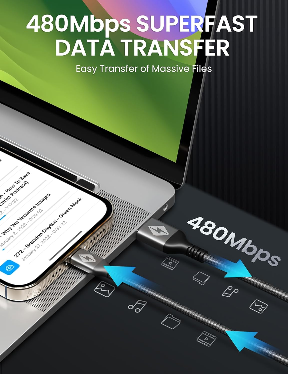 ZYRON 3M USB a to USB C Cable [2-Pack], Nylon Braided USB to USB C Cable, 3A Fast Charging USB C Cord, 480Mbps Data Sync for Android, Iphone 16/15, Galaxy S24, Pixel, Xiaomi, Switch (2, Grey, 3M) image number 1