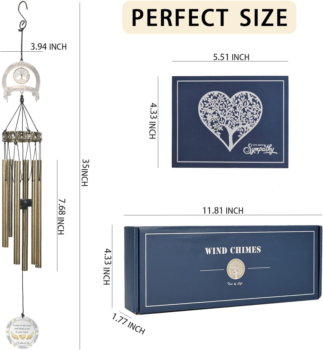 Memorial Wind Chimes with Tree of Life,Sympathy Wind Chimes for Loss of Loved One,Windchimes in Memory of a Loved One,Memorial/Sympathy/Remembrance Gifts,Wind Chimes for outside Garden & Home Decor image number 4