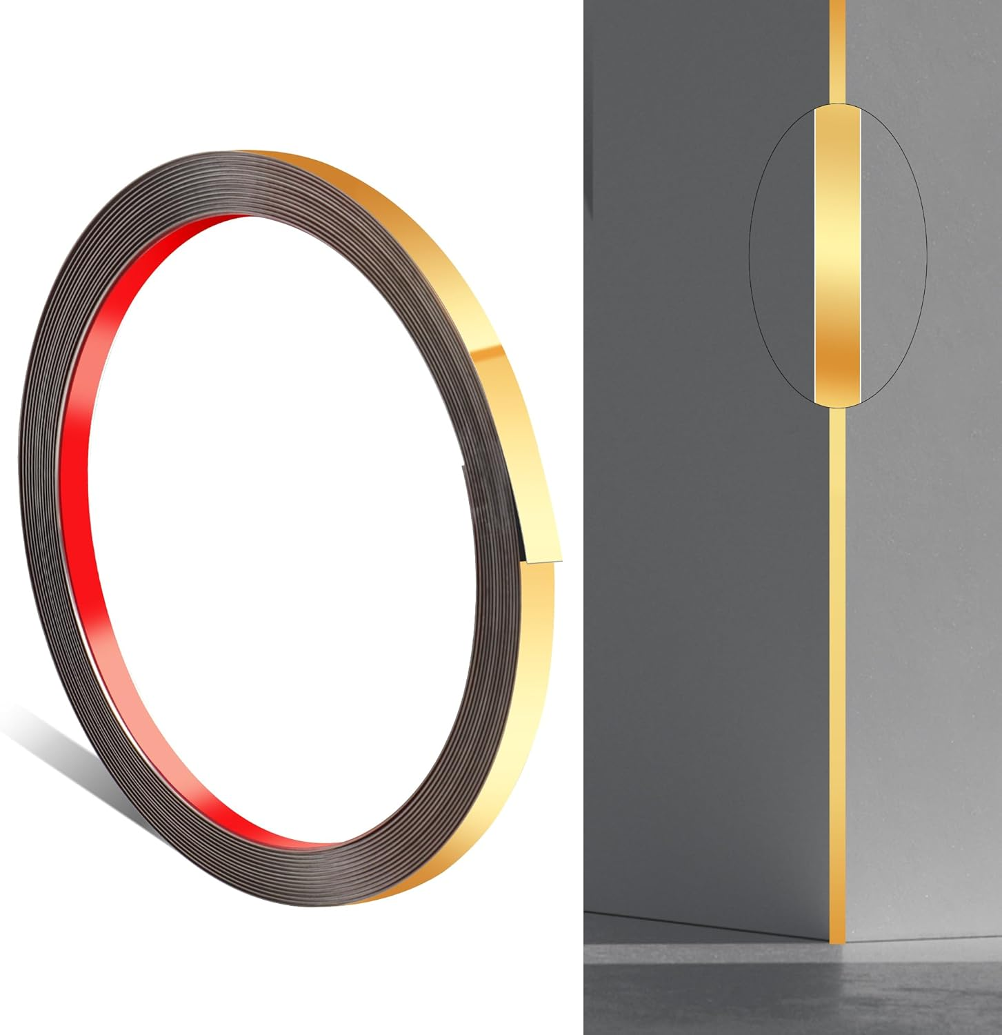 JUNART 600Cm&times;1Cm Stainless Steel Wall Molding Trim,Peel and Stick, Flexible Self-Adhesive Metal Trim for Fireplaces, Mirror Frames, Walls, Ceilings, Floors, Tiles(Silver)