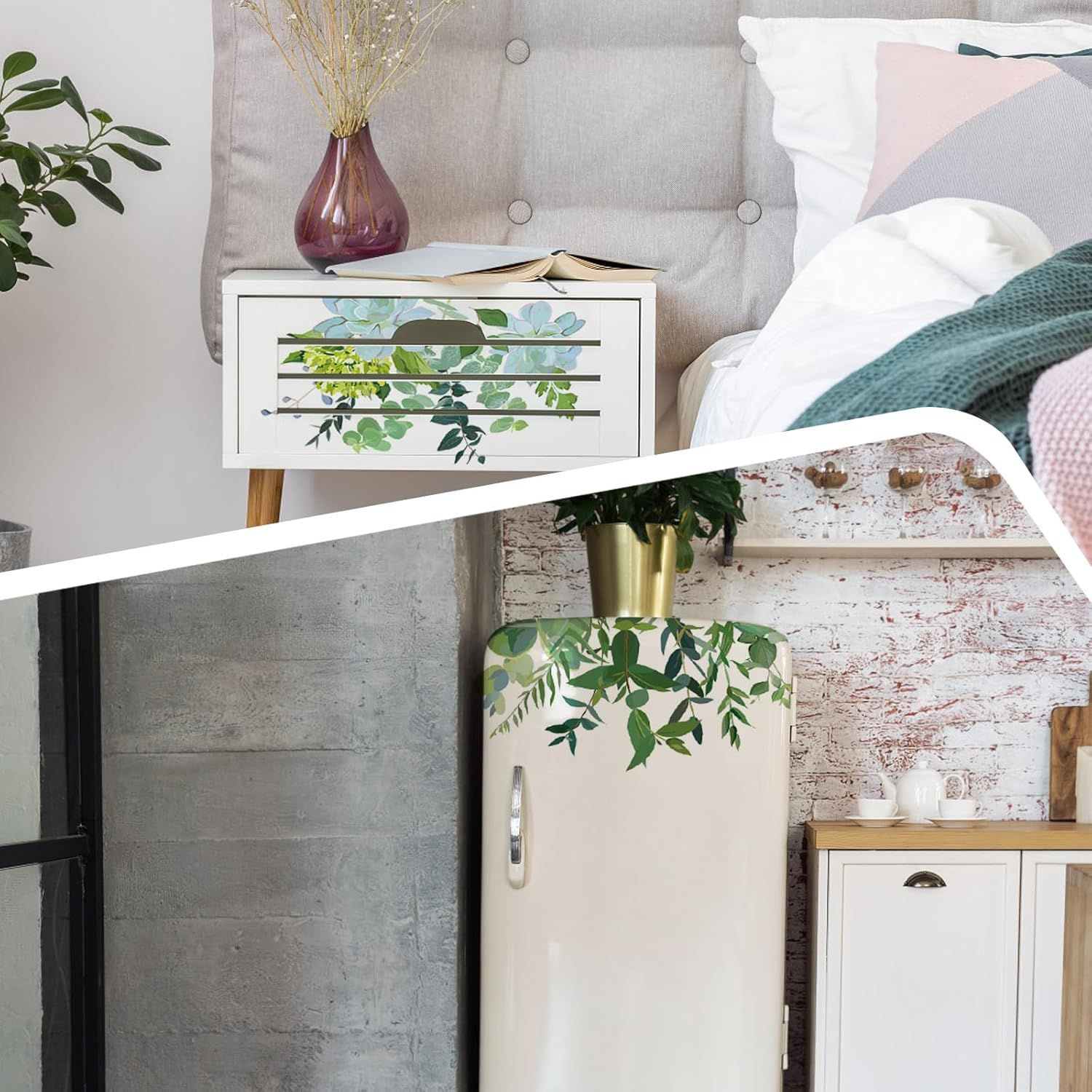 Green Plants Toilet Seat Sticker and Decals - Cistern Wall Sticker, Lid Decals, Bolt Covers for Bathroom Cabinet Decoration (4, Multi) image number 5