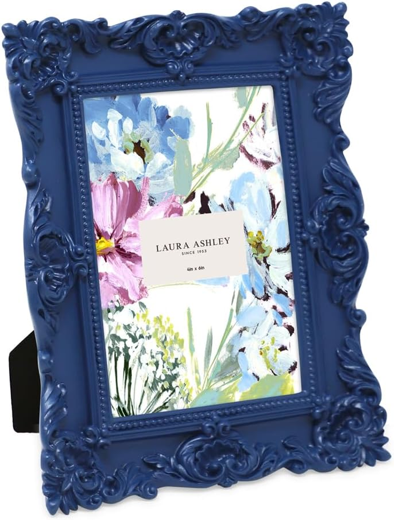 Laura Ashley 2X3 Black Ornate Textured Hand-Crafted Resin Picture Frame with Easel, for Tabletop & Wall Display, Decorative Floral Design Home D&eacute;cor, Photo Gallery, Art & More (2X3, Black)
