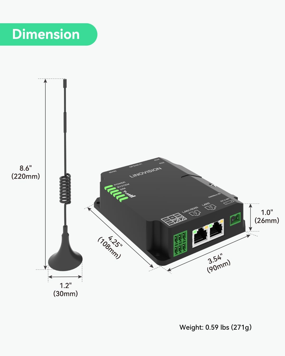 LINOVISION Industrial 4G LTE Cat4 Cellular Router with Wi-Fi, Enhanced Signal, Dual SIM Slots, DTU Gateway for RS485 Devcie, Iot Sensors, Solar Cameras, M2M, Vehicles, Supports Telstra, OPTUS Etc.