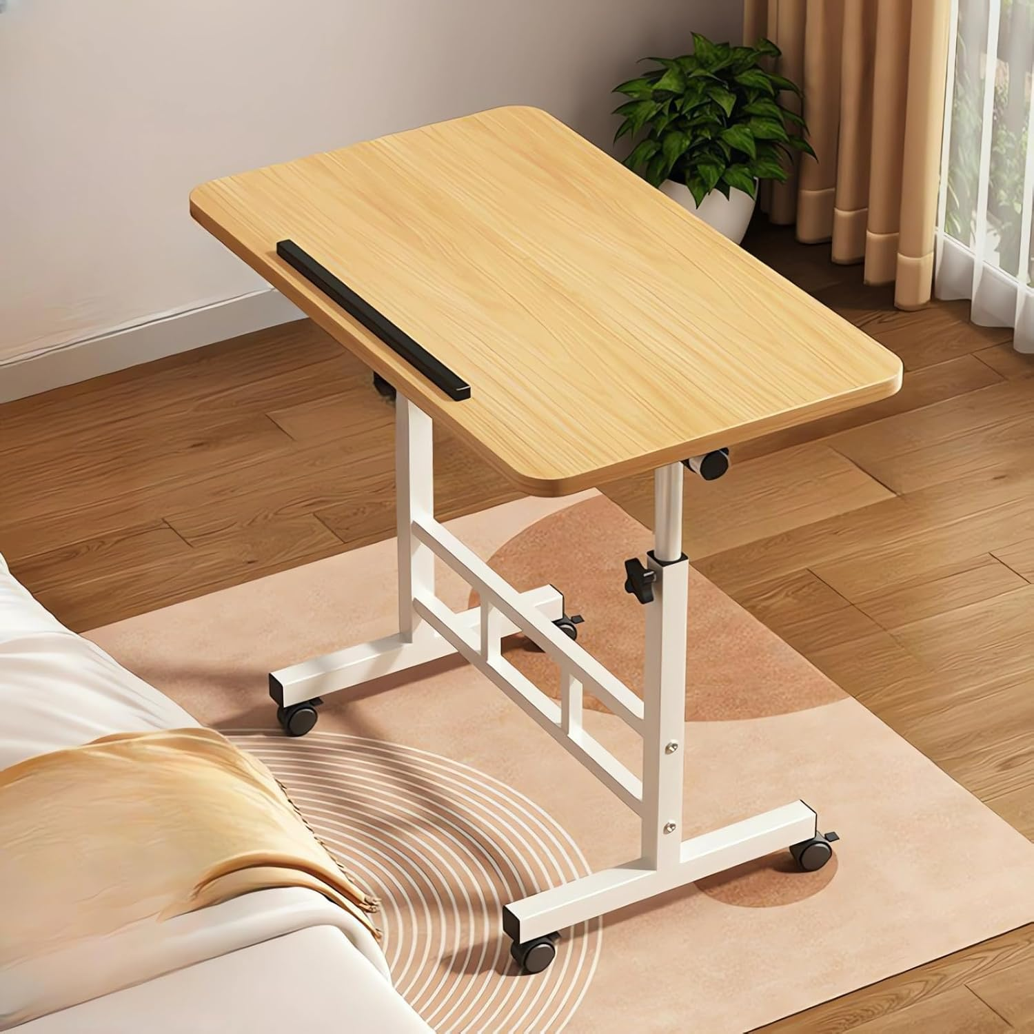 80X40CM Height Adjustable Mobile Laptop Desk, Home Office Computer Desk, Wood Student Dormitory Desk A177 (Wood) image number 2