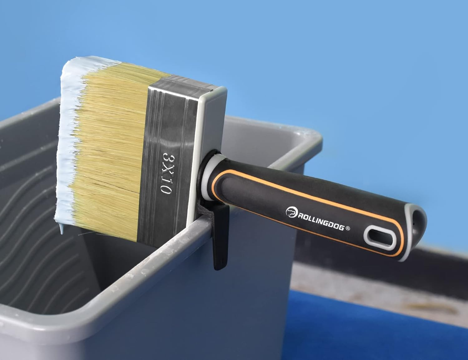 ROLLINGDOG Fence Paint Brush Set 4" 2 Pcs with Rubber Handle for Wall,Ceiling, Deck, Fence, Outdoor Painting, Shed image number 5