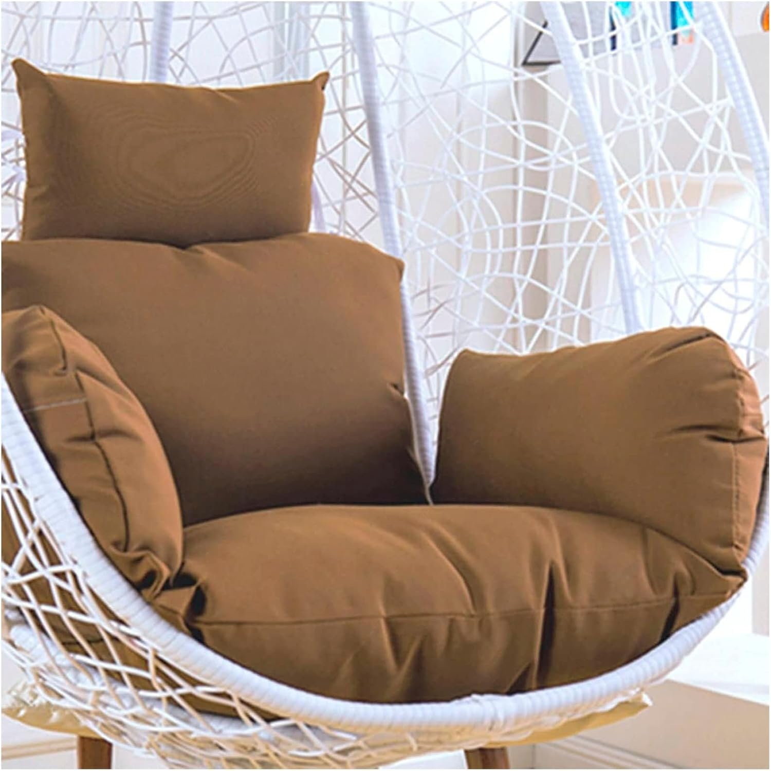 Cushion Egg Swing Cushion, Fluffy Outdoor Hanging Chair Cushion, Waterproof Replacement Cover for Hanging Chair Cushion, Hanging Chair Cushion with Headrest and Armrests, Coffee image number 1