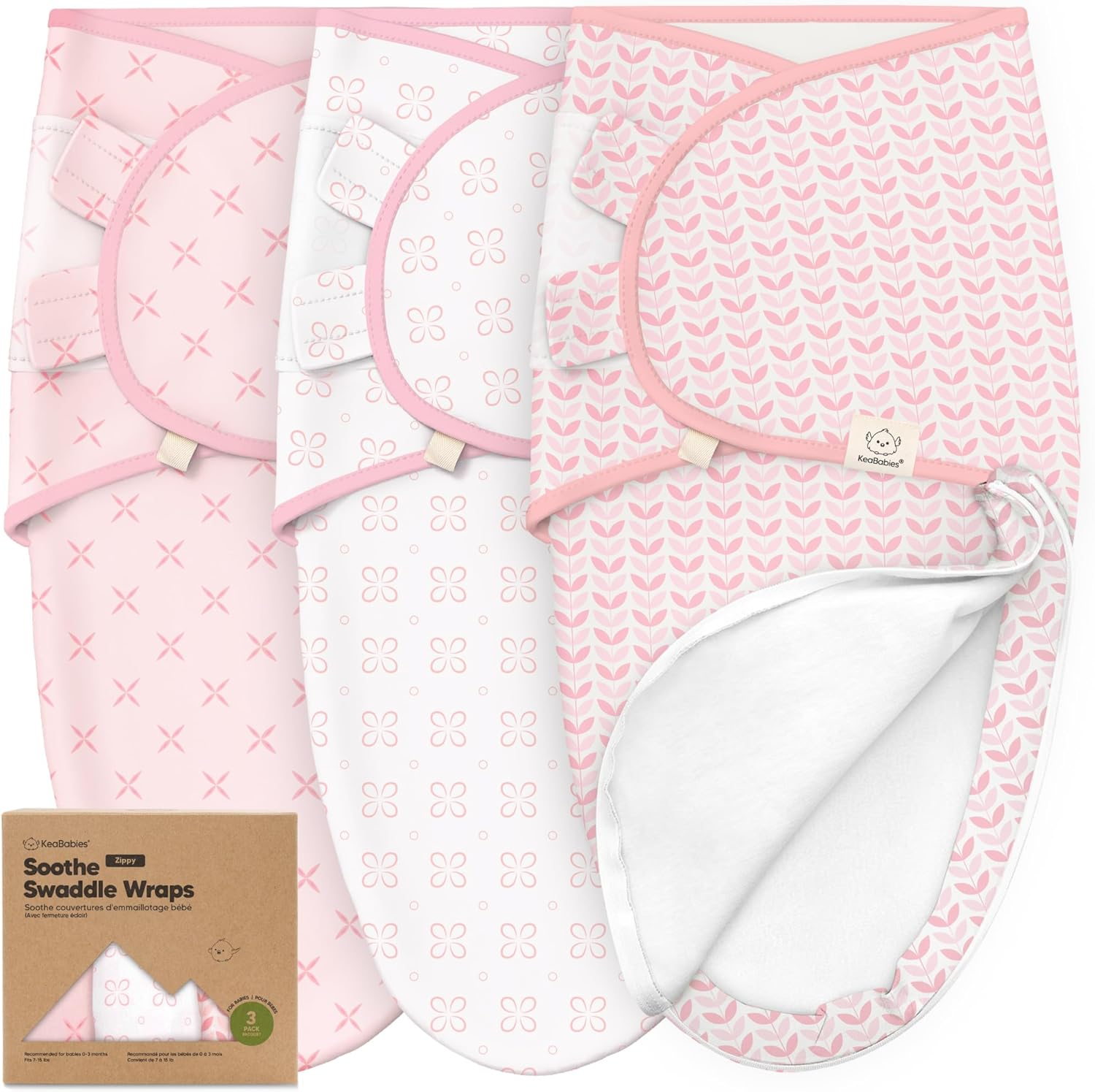 3-Pack Baby Swaddle Wrap with Zipper - Organic Newborn Swaddle, Baby Sleep Sack 3-6 Months, Nursery Swaddles, Easy Nappy Change Zipper Infant Swaddles, Baby Swaddle Blanket (Aspire Large)