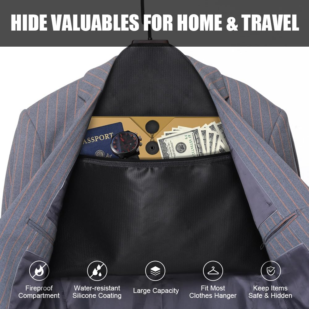 ROLOWAY Hanger Diversion Fireproof Safe, Hidden Compartment for Home & Travel, Secret Safe for Cash Hiding under Clothes with Small Fireproof Bag image number 3
