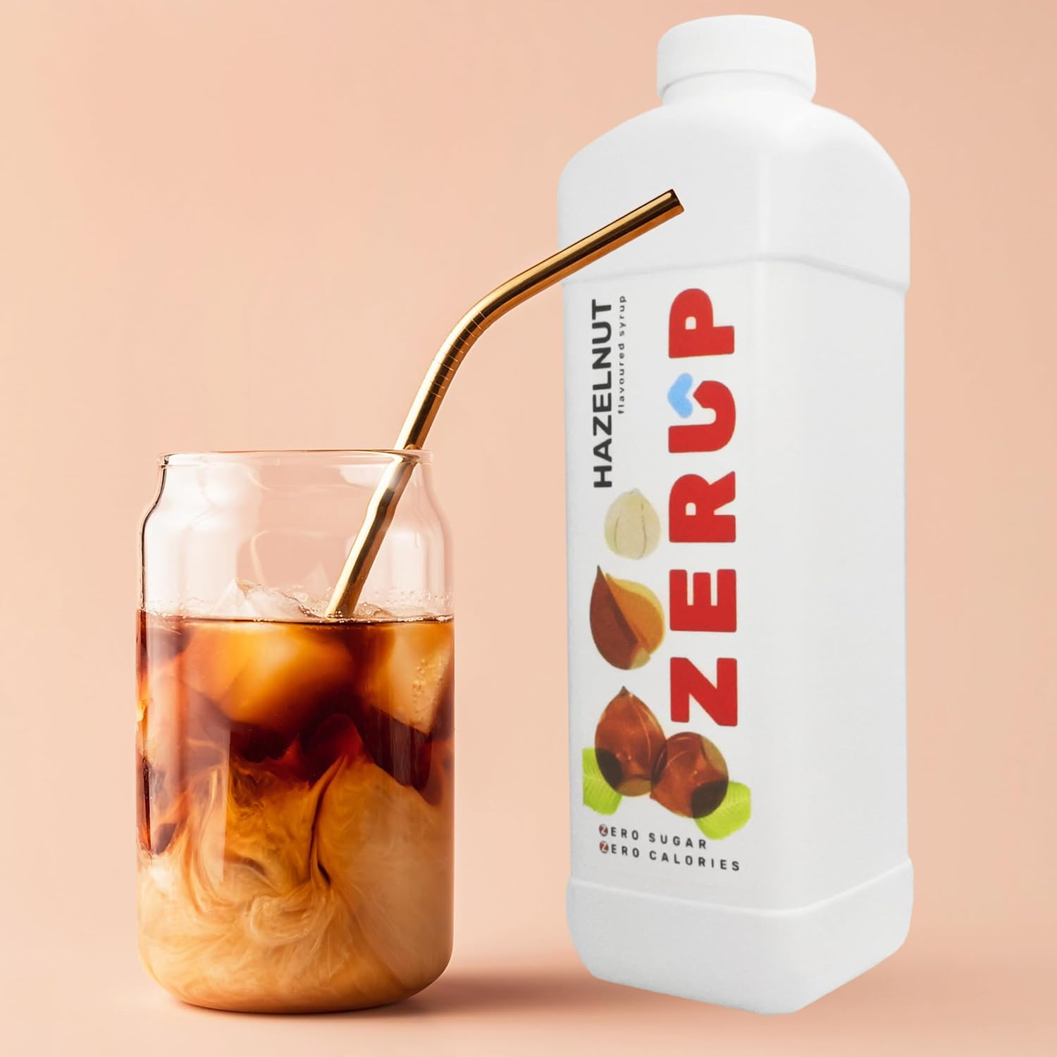 Zerup Zero Sugar Hazelnut Flavoured Syrup 2 X 1L Bottles, Sugar Free Syrup, Hazelnut Flavour Drink Mix, Low Calorie Flavourings for Milk Shakes, Cocktails, Teas, Gluten Free, Keto Friendly, Halal image number 1