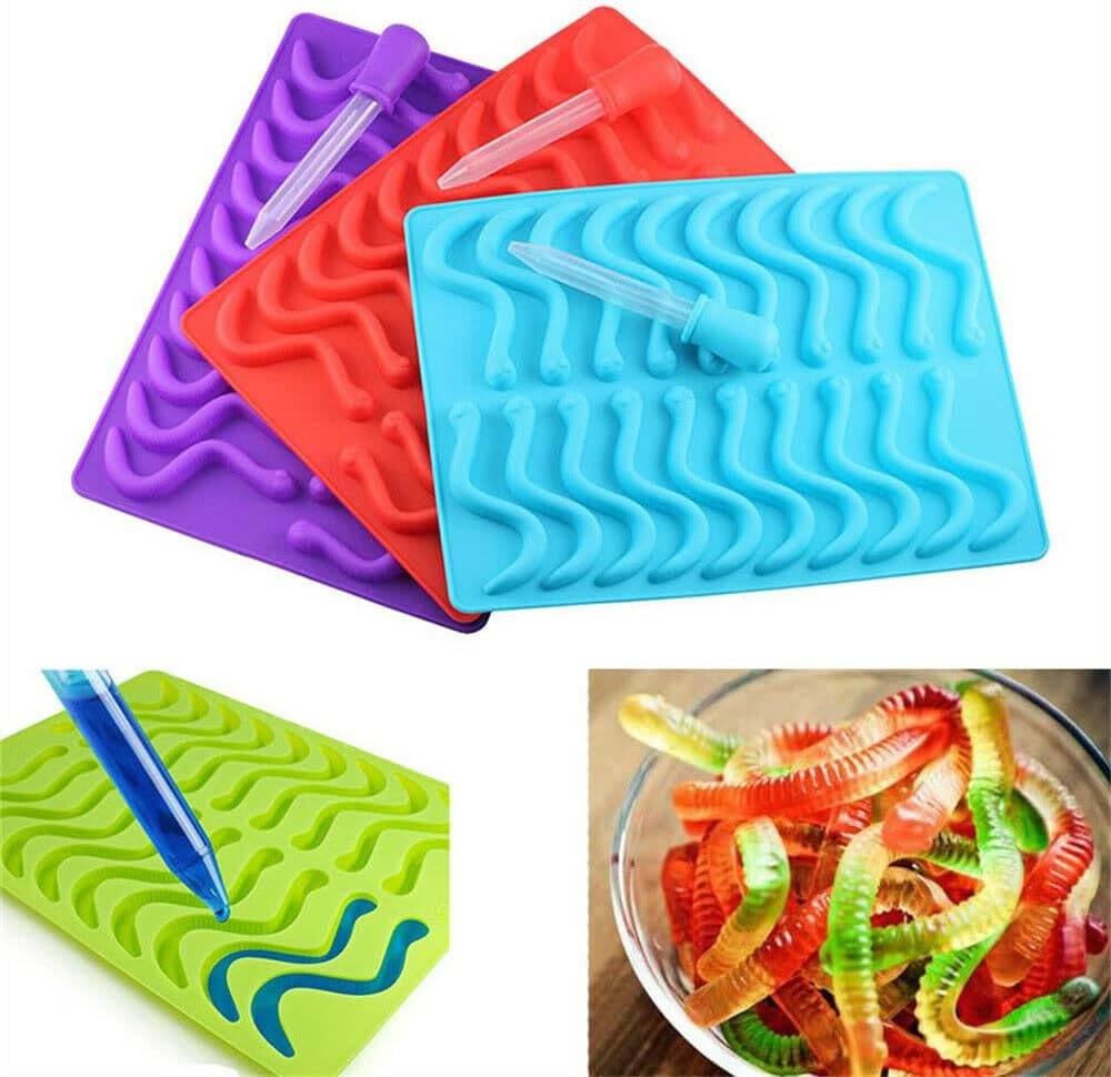 AU Gummie Snake Mold DIY Edible Gummy Snakes Lollies Candy Lolly Silicone Mould Sky Blue