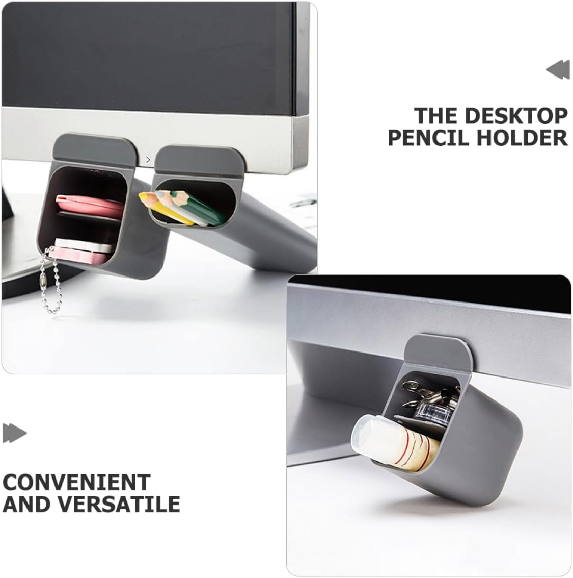 SEWACC 3Pcs Desktop Pencil Holder Set with Adhesive Computer Screen Storage Boxes, Long Gray and Gray Color, Desk Organizer for Office and Home Accessories image number 3