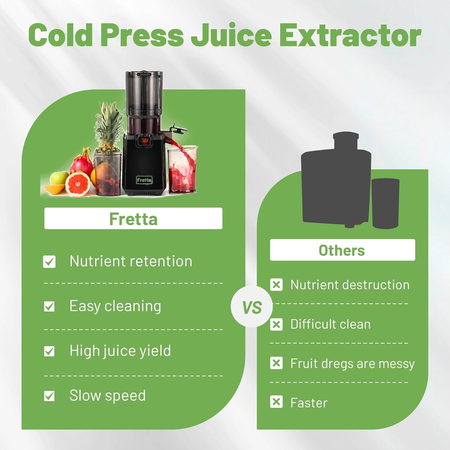 Fretta Juicers Whole Fruit and Vegetable,135Mm Large Feeding Chute,Cold Press Juicer Machines,Fruit Juicer,Apple Juicer,Masticating Slow Juicer with Unclog Reverse Function,Perfect Gifts for New Year image number 2