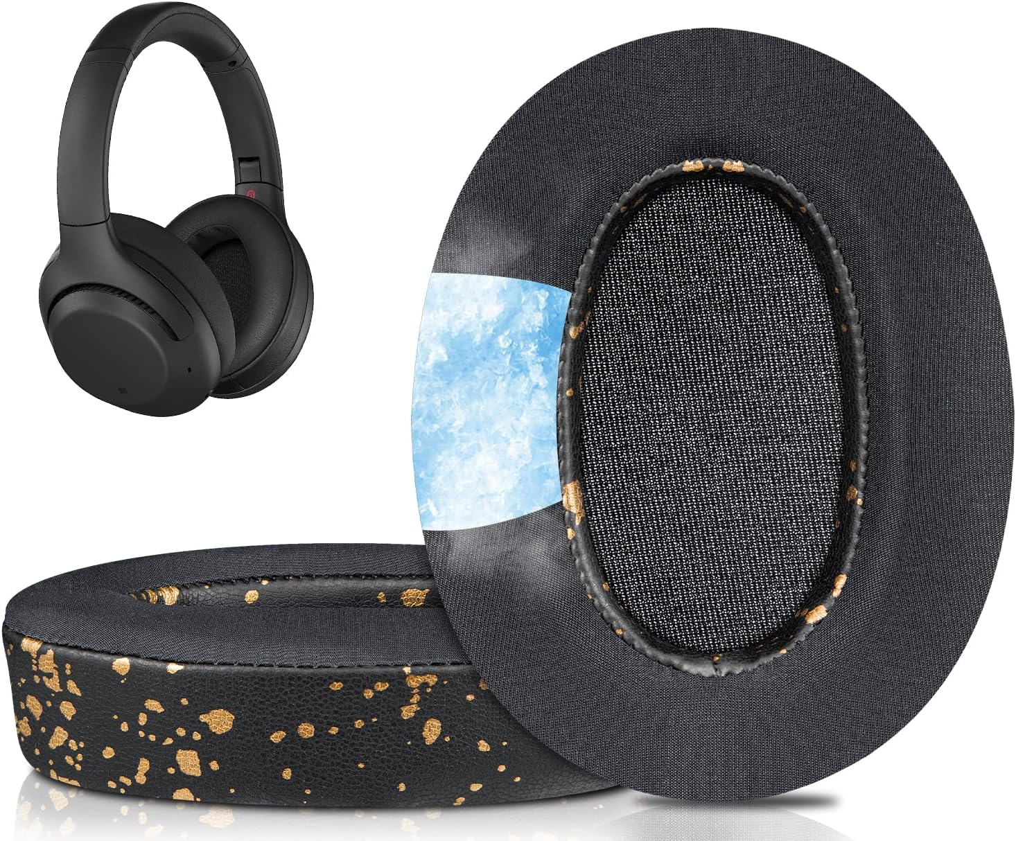 SOULWIT Cooling Gel Ear Pads Cushions for Sony WH-XB900N/WH-CH710N(WHCH710N WHCH710 CH710)/WH-CH720N(WHCH720 CH720)/WH-RF400(WHRF400)/MDR-RF895RK, Ear Pads Cushions with Noise Isolation Foam - Black