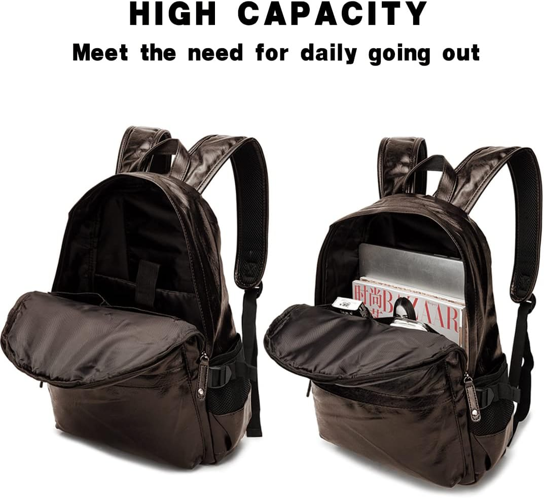 Leather Laptop Backpack for Men Wowen, School College Bookbag Casual Travel Daypack - Brown image number 2