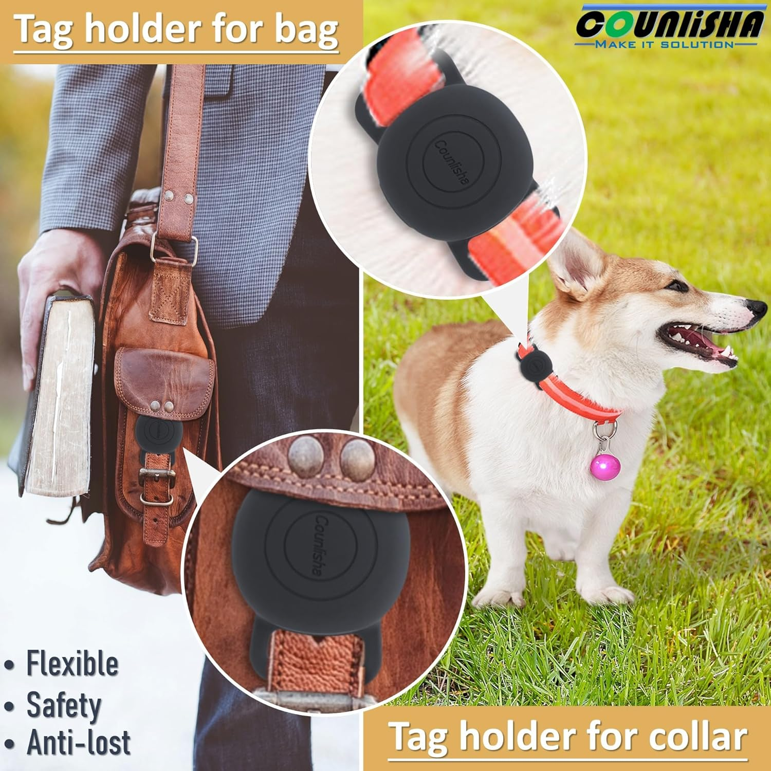 Silicone Holder for Tile Sticker (2024) for Cat Collar, Slim Durable Cover Tag for Pet Necklace Accessories, Waterproof Case Protect Life360 Sticker Tracker for Dog,Bag (2 Pack,Black) image number 4