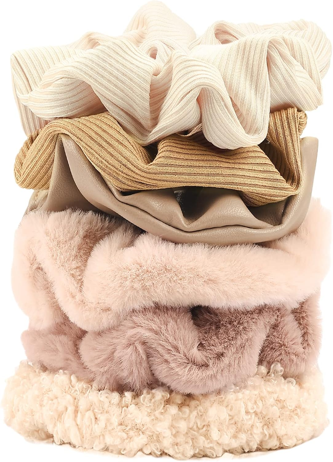 6PCS Satin Scrunchies for Thick Hair - Ultra Textured Soft Silk Scrunchy Hair Ties for Girls - Neutral & Green Hair Bands