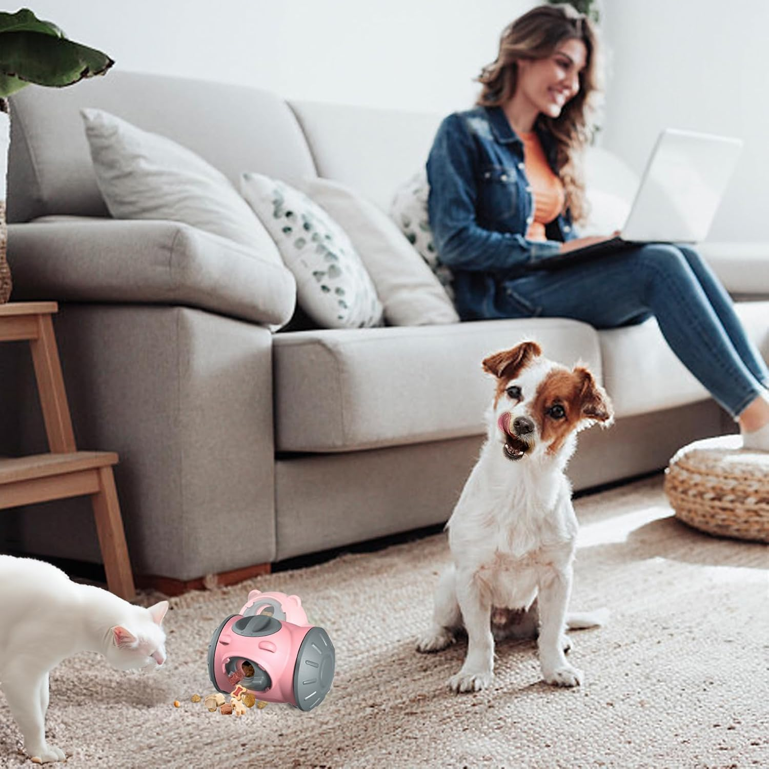 Pet Treat Dispenser for Cats & Small/Medium Dogs - Interactive Puzzle Feeder Toy with Adjustable Slow Food Dispensing (Pink Bear) image number 5