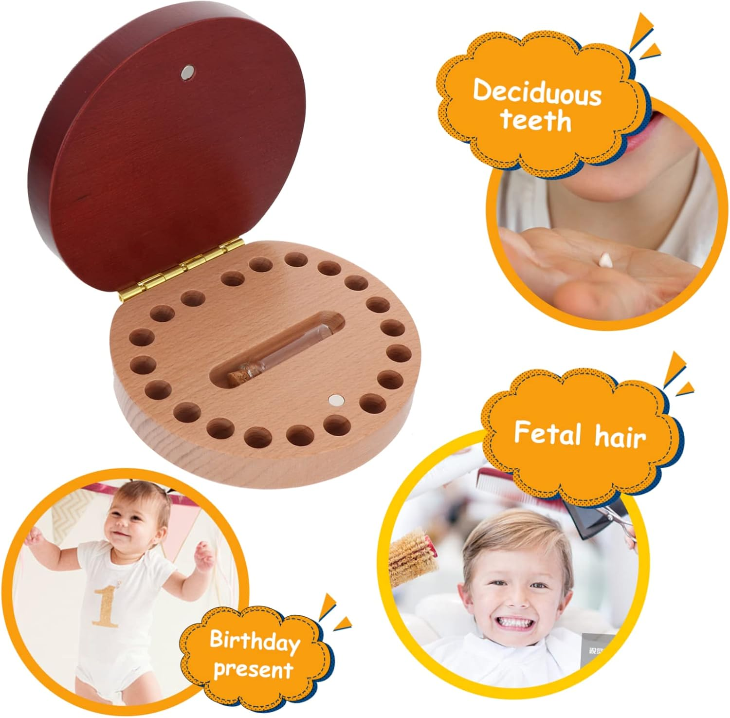 Wooden Born Boy Storage Box for Tooth Fairy Keepsake Organizer Natural Wood Material Tooth Holder Case Tweezers Bottle