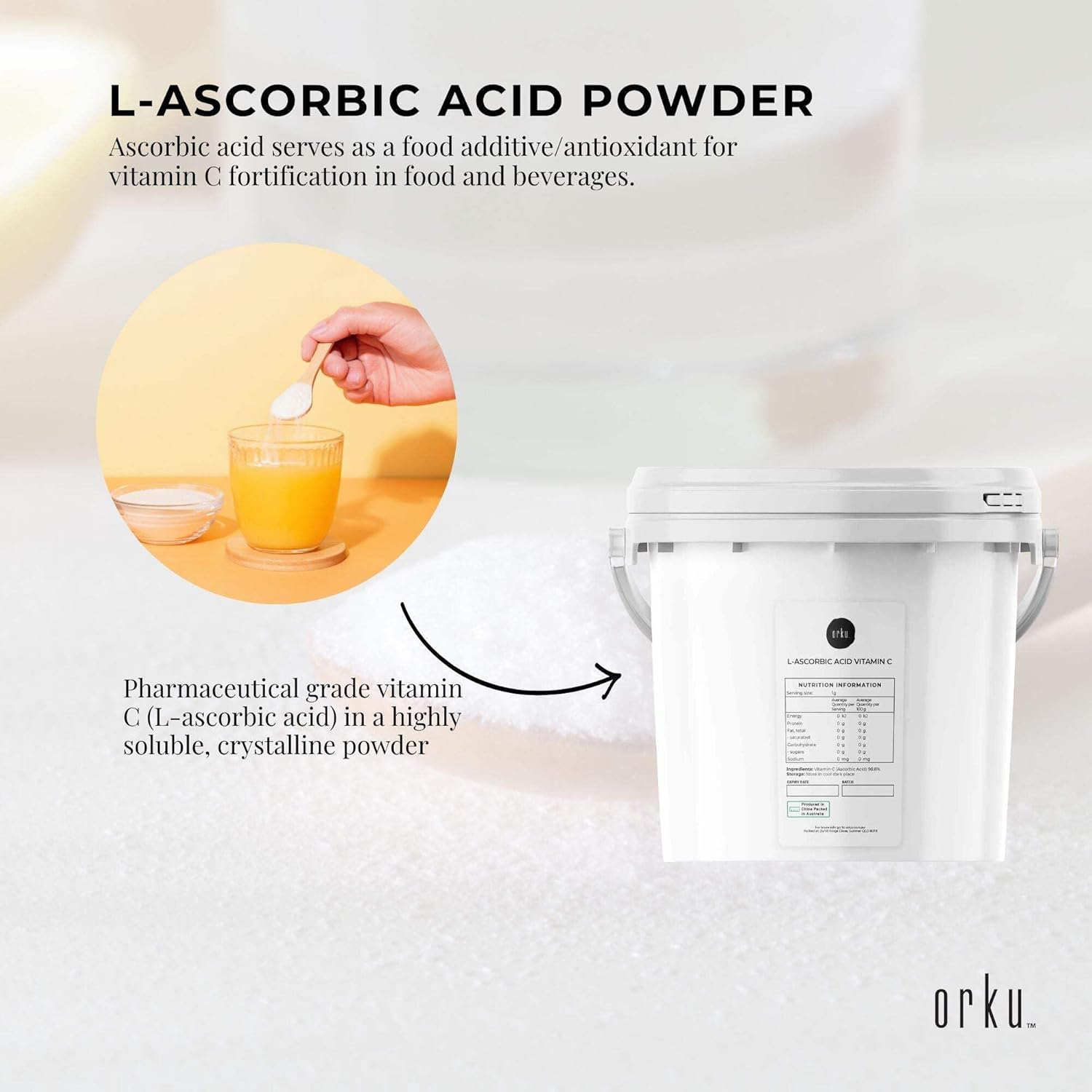 5Kg Vitamin C Powder in Tub L-Ascorbic Acid Pure Pharmaceutical Grade Supplement