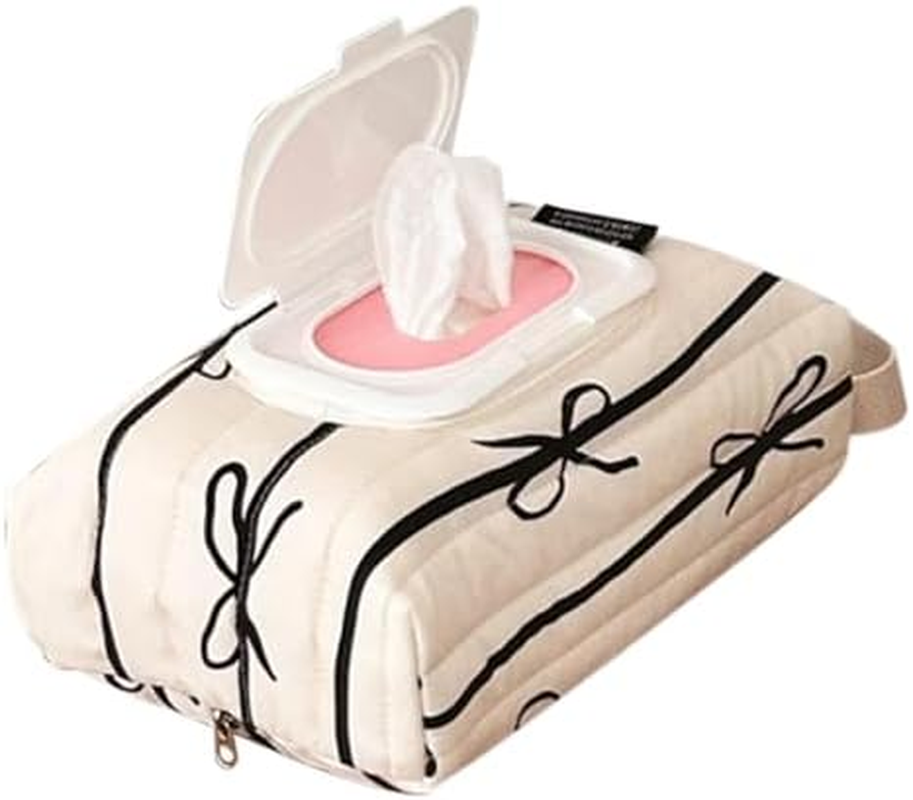 Wet Wipes Dispenser - Wipe Container Dispenser Storage Bag - Cotton Bag Baby Wipes Container, Refillable Baby Wipe Case, Bow Stripes Travel Wet Wipe Pouch image number 3