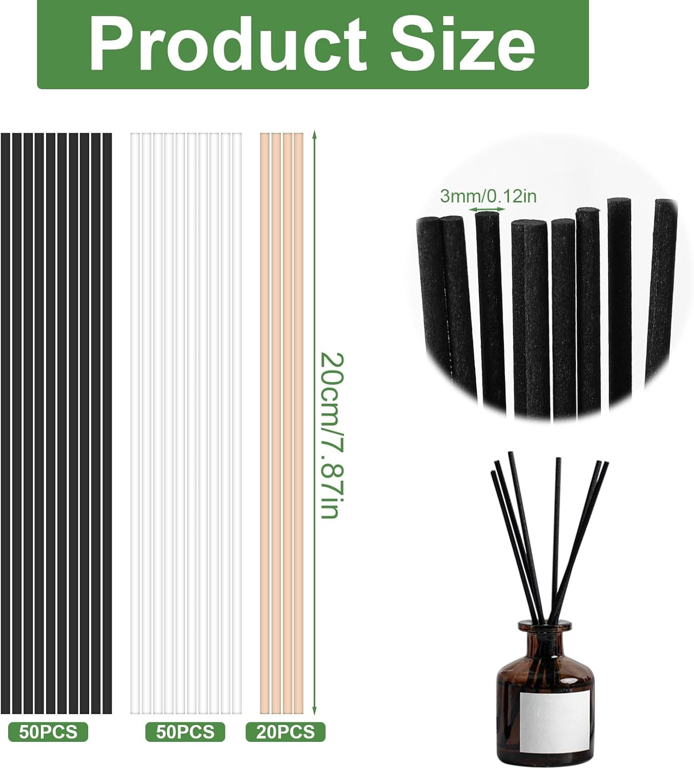 120 Pcs Diffuser Reed Sticks Refills - Natural Rattan Essential Oil Sticks for Home & Office, Long-Lasting Aromatherapy, Decorative White/Black/Wooden Sticks (Premium Fragrance Accessories) image number 1