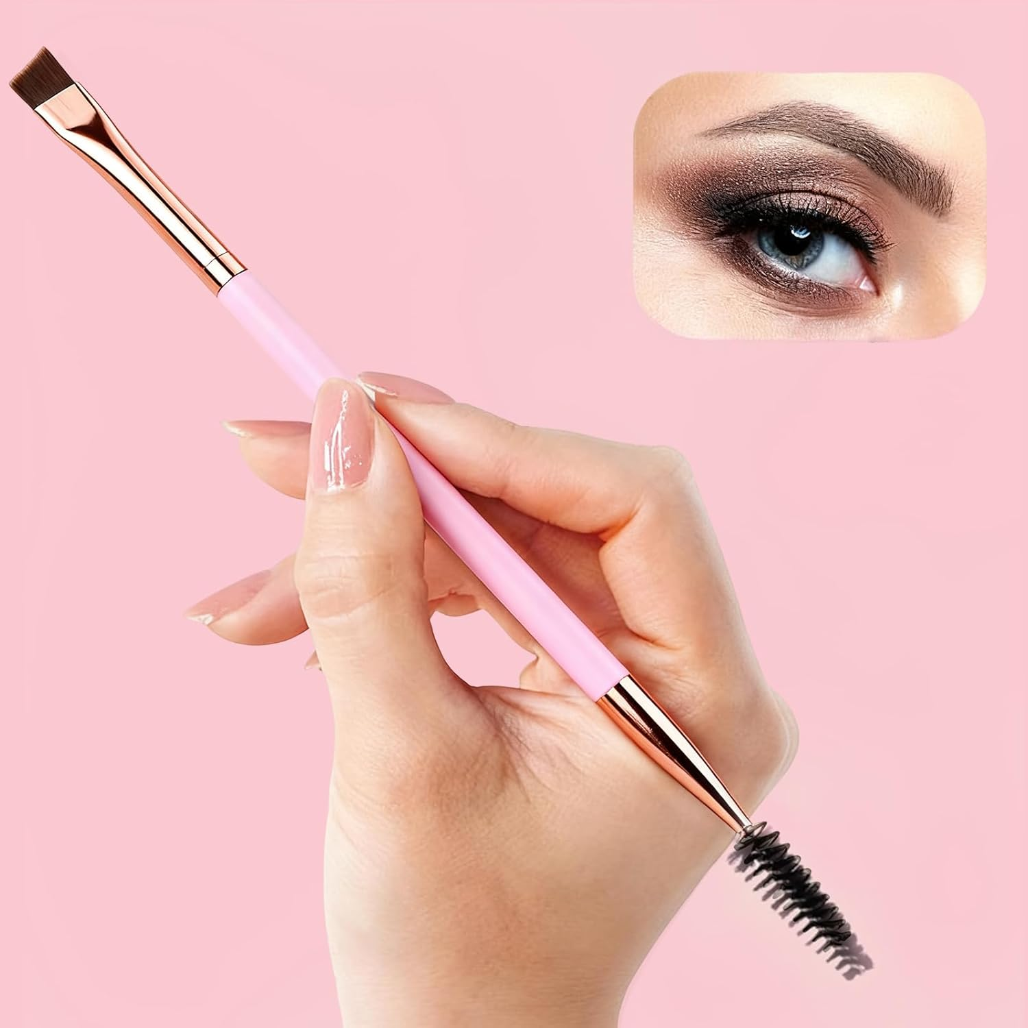 RIBHNXHI Duo Eyebrow Brush Spoolie Brush Angled Brow Brush Eyelash Brush for Eye Makeup Professional Makeup Brushes 5 Piece Set Pink Makeup Tools
