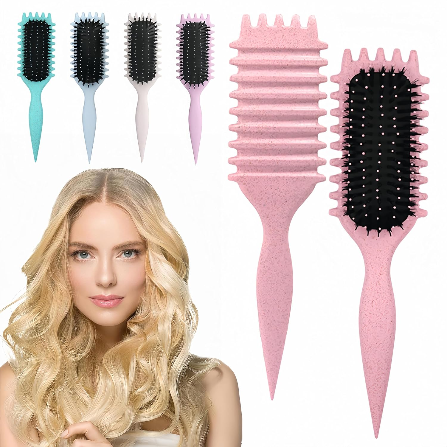 Curly Hair Brush - Detangling Styling for Men Women, Reduces Frizz Breakage, Curl Brush for All Hair Types (Pink) image number 3