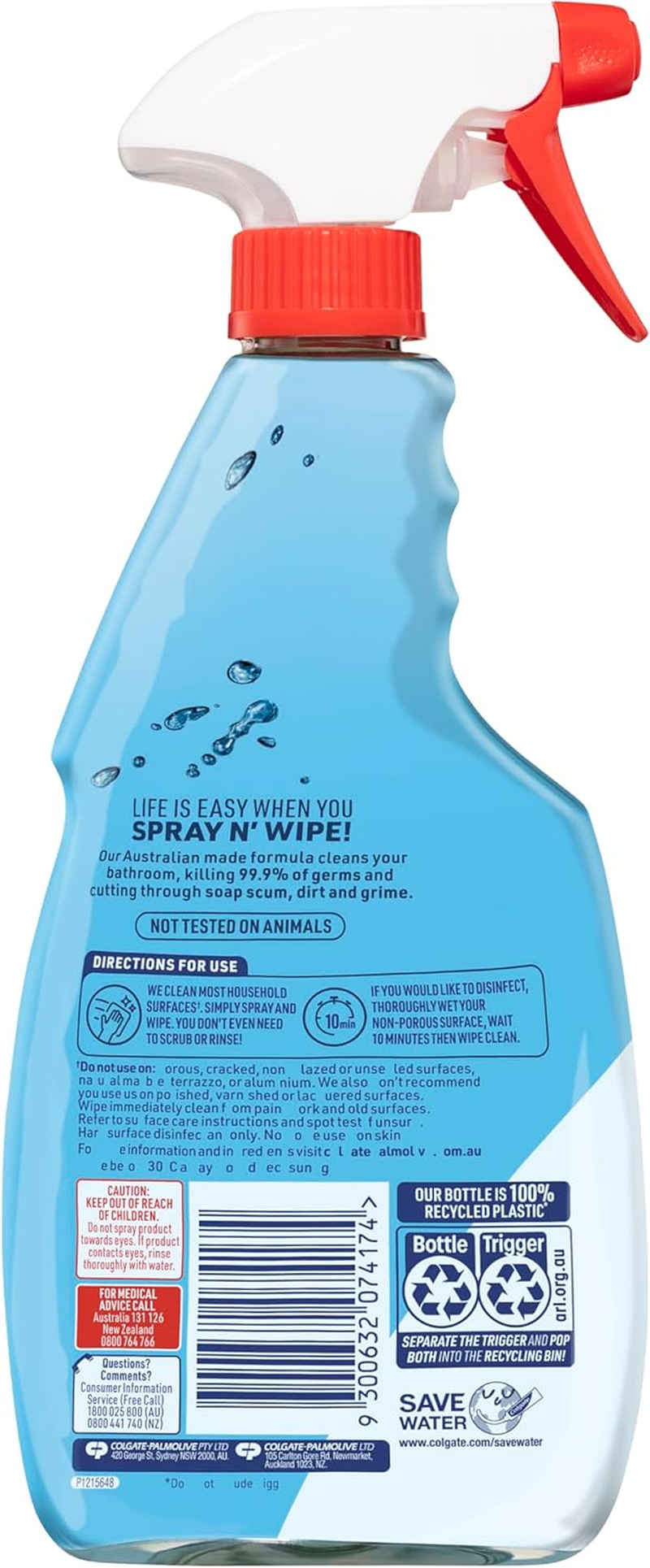 Ajax Spray N' Wipe Bathroom Antibacterial Disinfectant Cleaner Trigger, 500Ml, Fresh Burst Surface Spray, Soap Scum Remover image number 5