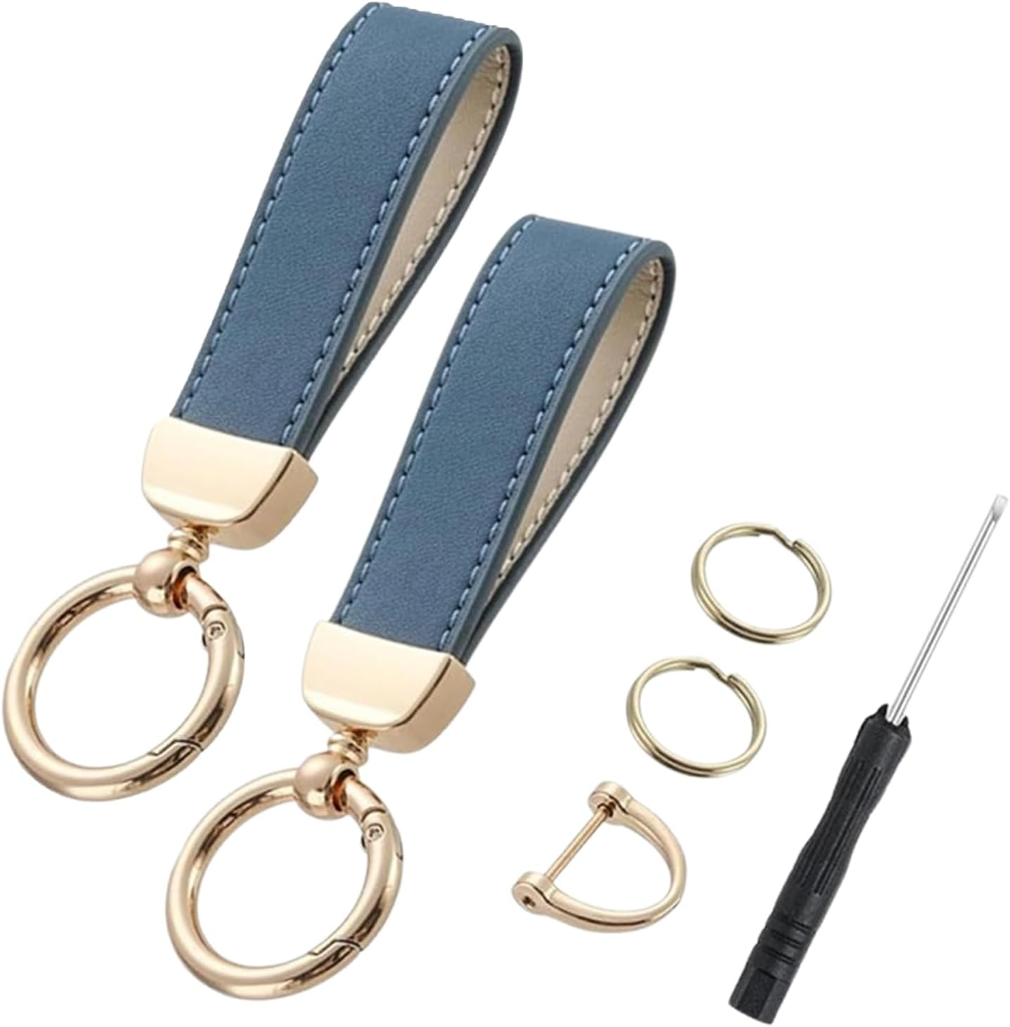 2 Pack Car Keychain,Anti-Lost D-Ring, Dual Key Rings, Microfiber Leather 360&deg; Rotatable Universal Car Key Accessory