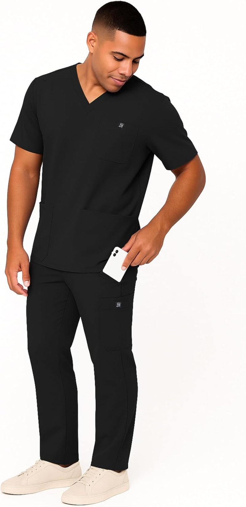 M&M SCRUBS Men'S Scrub Set &ndash; Stretch V-Neck Multi-Pocket Mens Medical Uniform Scrubs Top & Cargo Pants image number 3