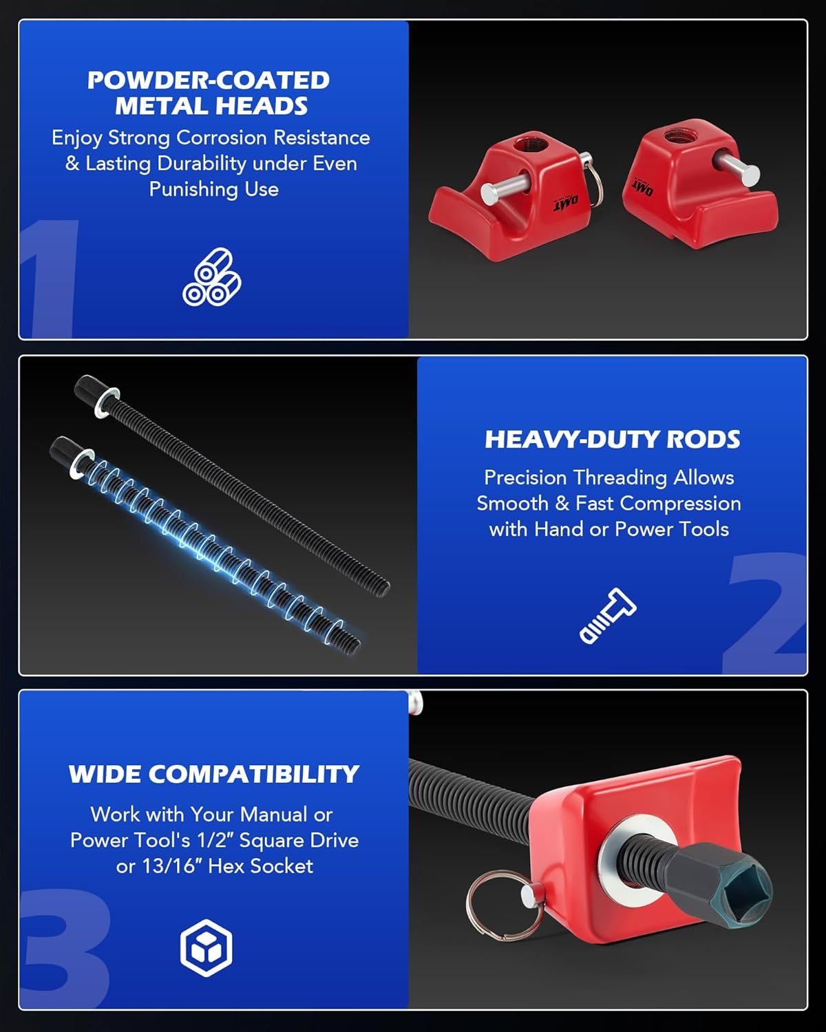 Orion Motor Tech Spring Compressor, Strut Spring Compressor with 10.6" Range, Dual Heavy Duty Coil Spring Compressor Tool with Locking Pins, 13/16&rdquo; Socket 1/2" Drive to Compress the Coil Spring - Blue image number 7