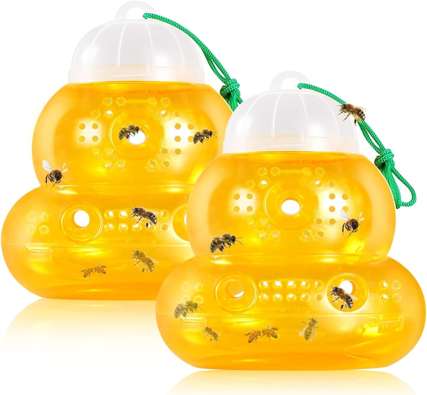 2 Pack Plastic Wasp Traps, Hanging Hornet Trap for Outdoors, Bee Trap Yellow Jacket Wasps Repellent, No Bottom Seam, Safe, Natural, Effective and Reusable image number 3