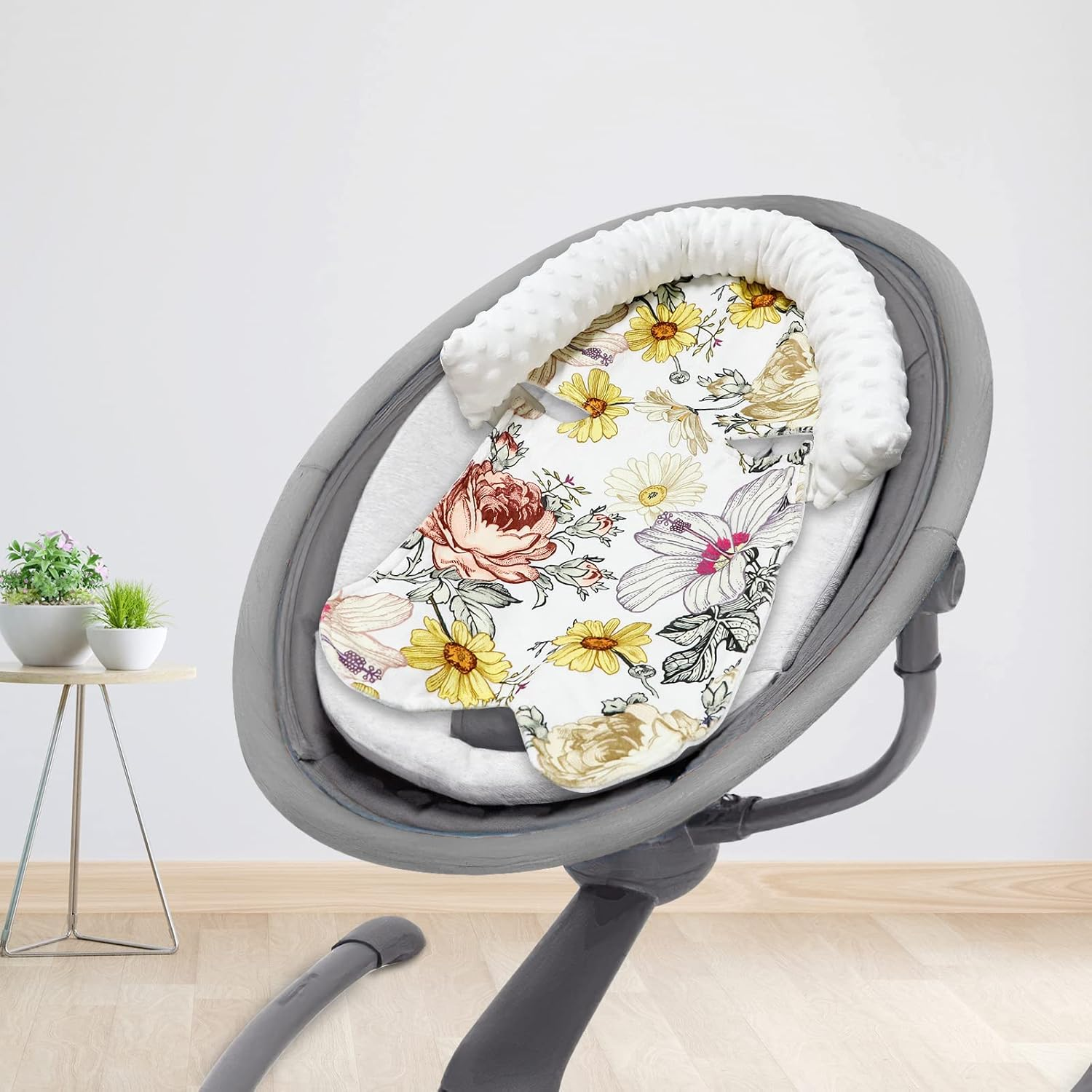 2-In-1 Baby Head Support and Strap Cover for Car Seat, Super Soft Minky Floral Carseat Insert Cushion Headrest for Bouncers, Strollers, Swing image number 4