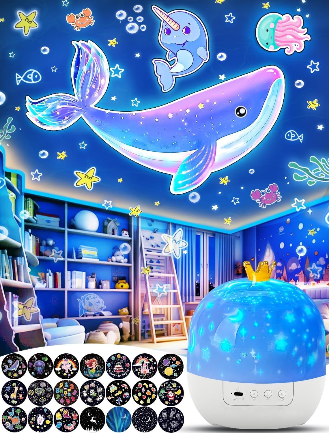 Projector Night Light for Kids + 21 Sets of Films, Baby Night Light Projector for Bedroom, Ceiling, Kids Star Galaxy Projector with 360&deg; Rotation for Baby Girls Boys, Christmas, Nursery, Room Decor image number 1