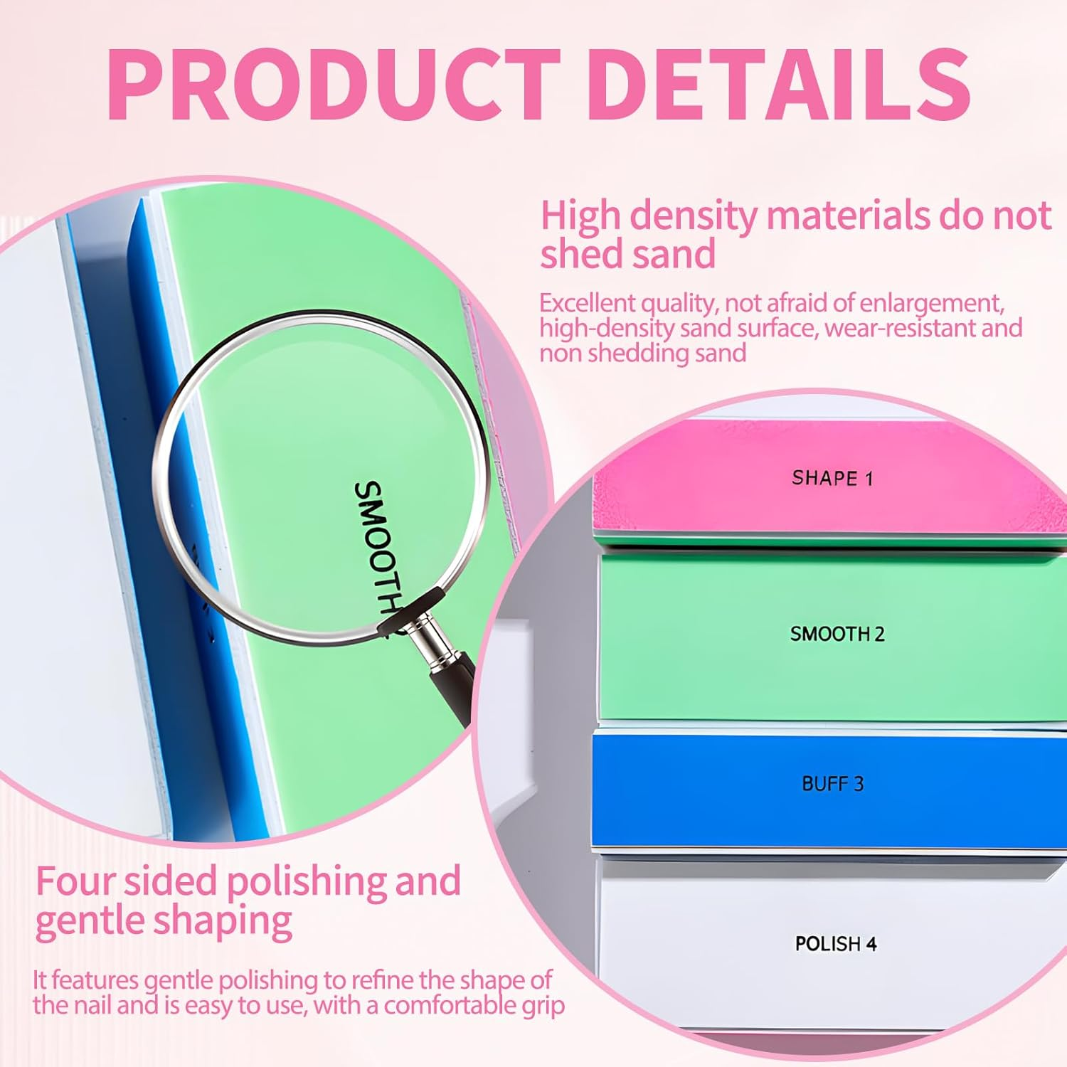 Teccfly 4-Way Nail Buffer Block,4 Pcs Professional Nail File and Polisher,Nail Shine Buffers Blocks Files for Natural and Acrylic Nails,Fingernail File,120/240/600/3000 Grit for Buffing Shinning image number 6