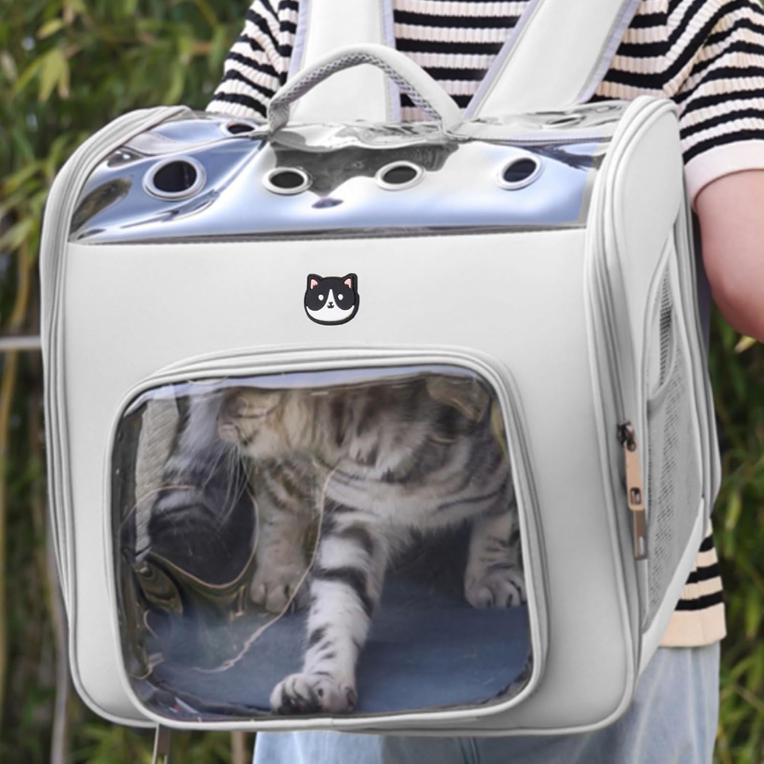 Onebarleycorn Cat Backpack with Window Cat Backpack Transport for Cats and Small Dogs up to 2-8 Kg Breathable Foldable Grey image number 6