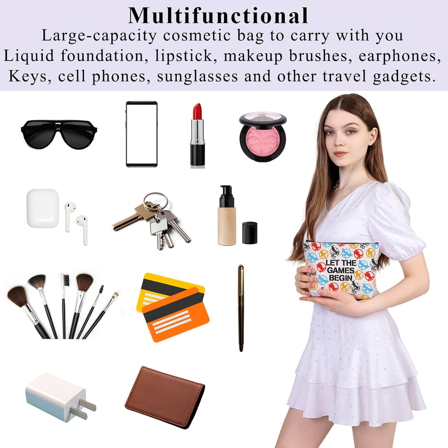PLITI Hunger Movie Inspired Merch Hunger Series Fans Gift Let the Games Begin Songbirds and Snakes Makeup Bag, Games Begin Bagu, Fashion image number 5
