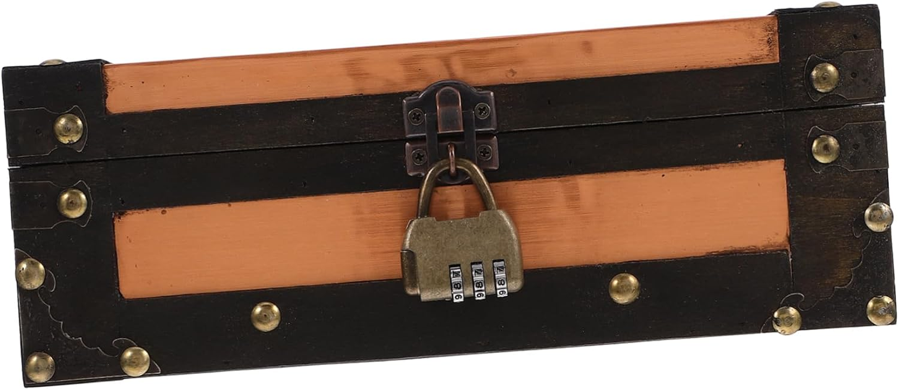 Retro Storage Box Wooden Treasure Chest Decorative Box for Cards Home Office Keepsake Trunk image number 2