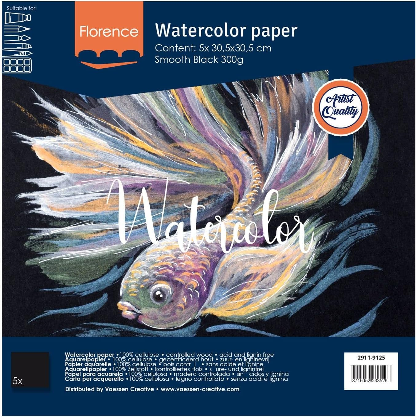 Florence Watercolour Paper Smooth - Aquarelle Paper for Water Paint 12 X 12 Inch - Black - Drawing Pad and Art Book for Drawing, Art Paper and Watercolour - 300 GSM image number 3