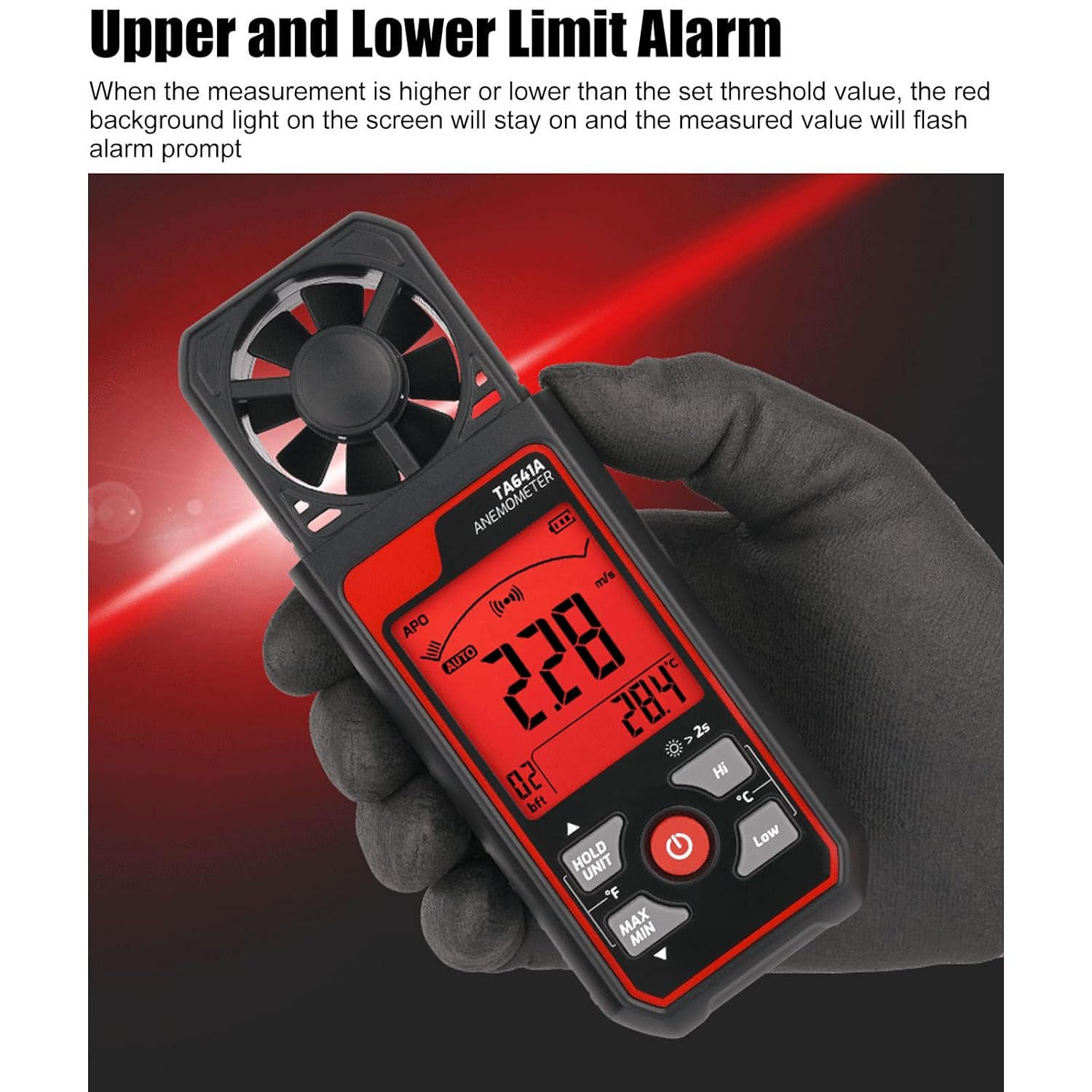 Handheld Anemometer, Handheld Digital Wind Speed Meter Gauge Air Flow Velocity Tester, 0.06 to 30.0M/S 8 Blades High Accuracy with 4 Digit Display for Measuring Wind Speed image number 4