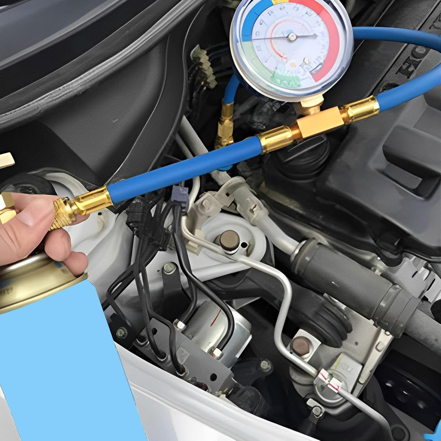 Car AC Refrigerant Charge Hose Kit Recharge Hose with Gauge | Car AC Refrigerant Charge Hose Kit,R134A Recharge Hose with Gauge,Recharge Measuring Kit Automotive Air Conditioning Pressure Gauge - 1 Set image number 5