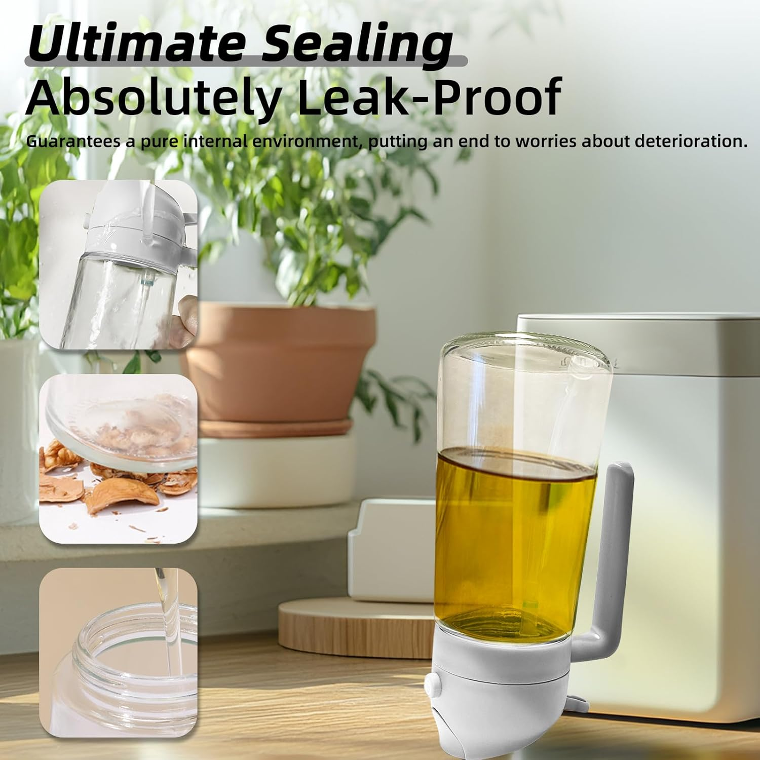 Spray Bottle, 470Ml Dual-Use Glass Oil Spray Bottle - Effortless, Drip-Free, and Easy to Clean (White) image number 5