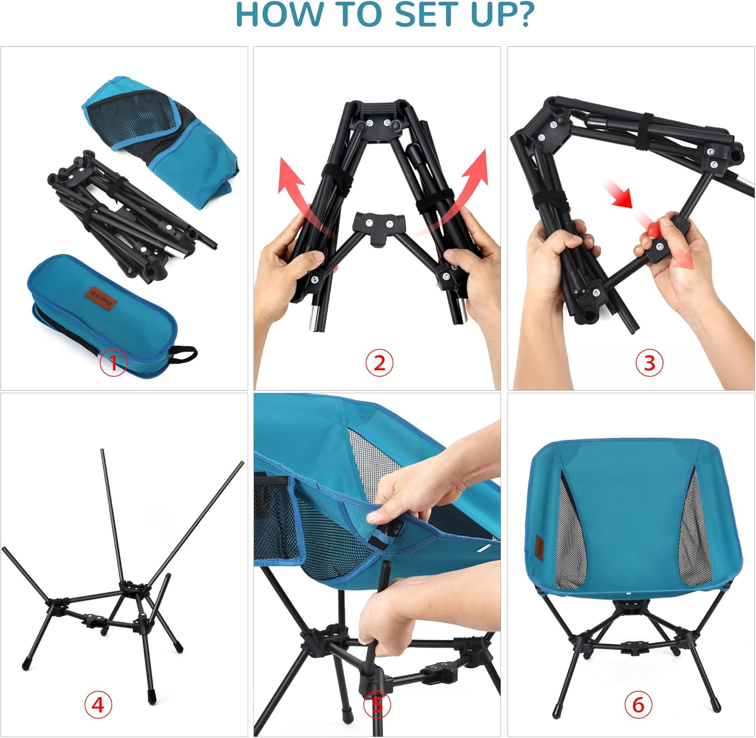 RISEPRO Upgraded Outdoor Camping Chair Portable Lightweight Folding Camp Chairs with Sturdy Triangular Structure & 2-Sided Pocket for Outdoor Backpacking Hiking Travel Picnic Fishing DC image number 5